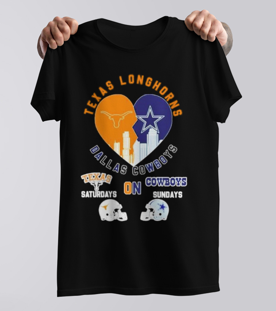 Texas Longhorns Dallas Cowboys Heart Saturdays Sundays Helmets T-Shirt