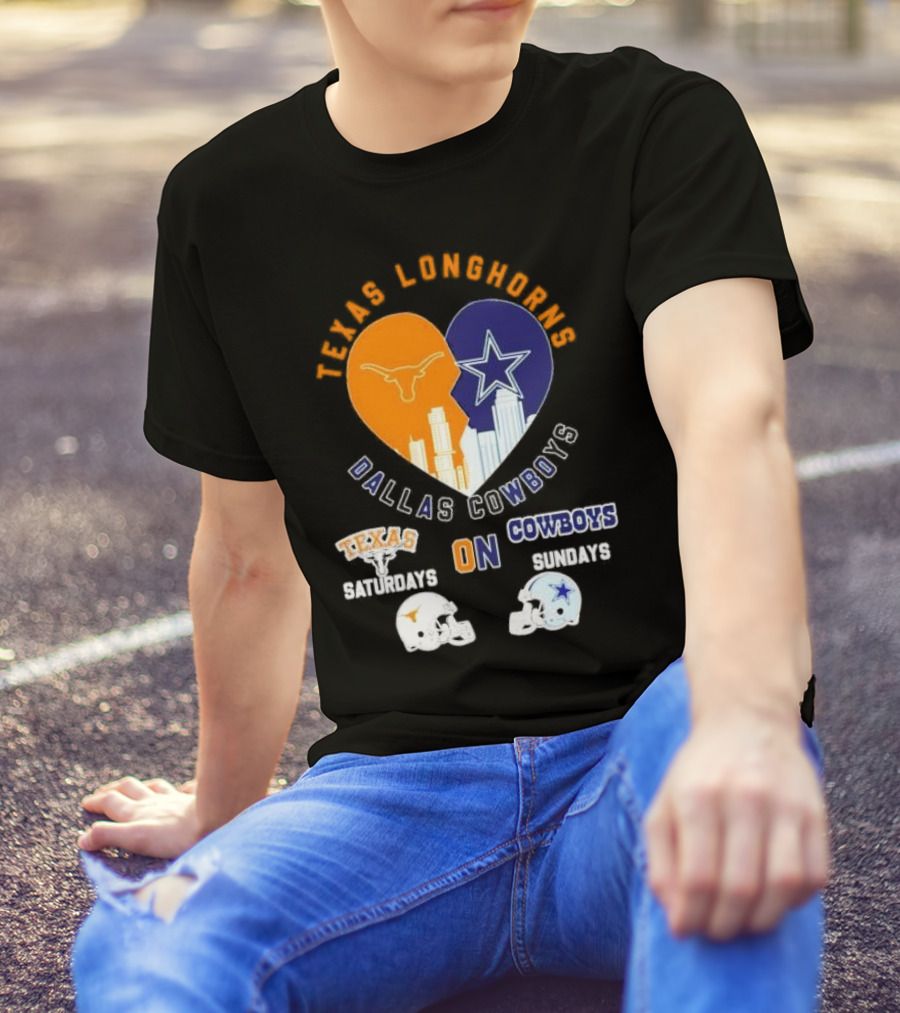 Texas Longhorns Dallas Cowboys Heart Saturdays Sundays Helmets T-Shirt