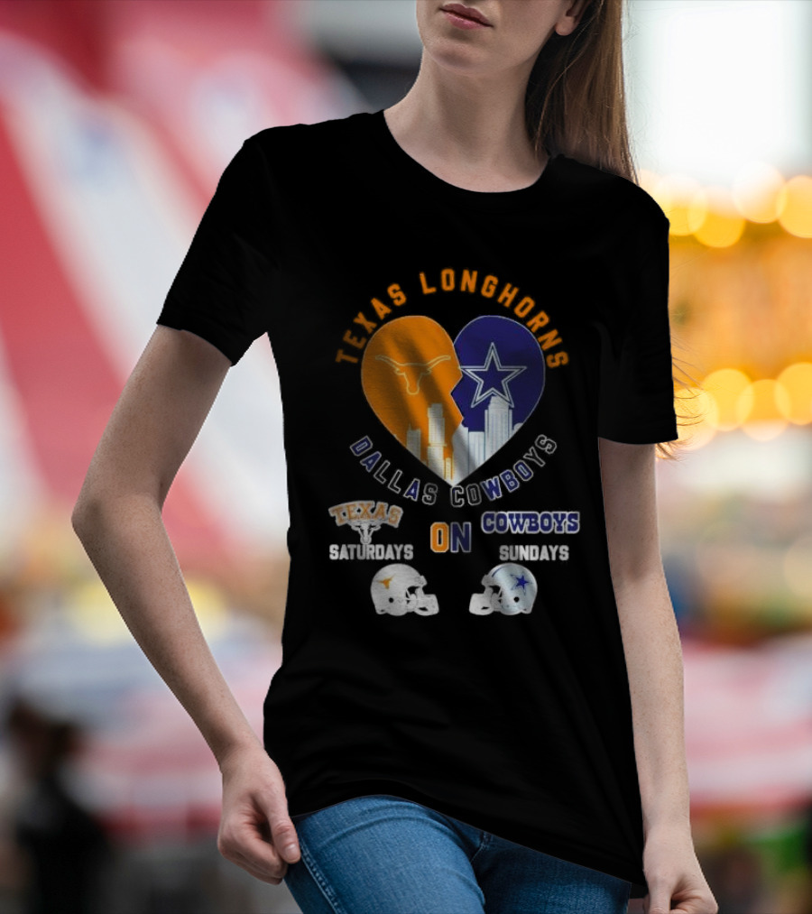 Texas Longhorns Dallas Cowboys Heart Saturdays Sundays Helmets T-Shirt