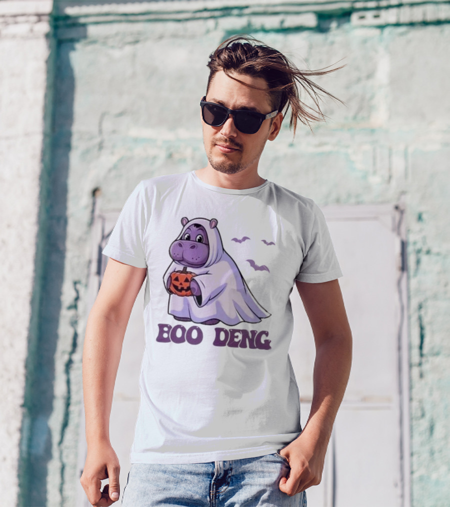 Boo Deng Ghost Hippo With Pumpkin And Bats Halloween T-Shirt