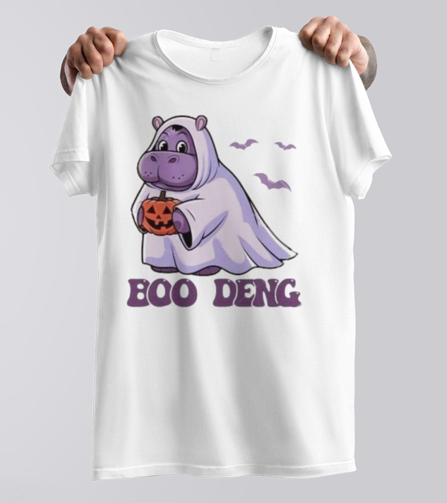 Boo Deng Ghost Hippo With Pumpkin And Bats Halloween T-Shirt