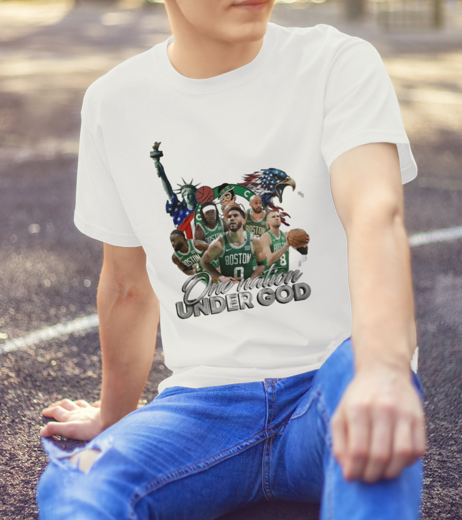 Boston Celtics One Nation Under God Statue Of Liberty American Eagle Basketball Players T-Shirt