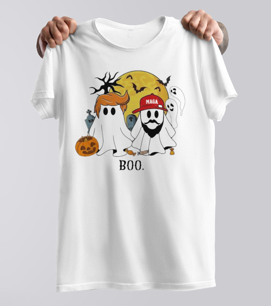 Boo Halloween Trump Vance MAGA Ghosts Pumpkin Graveyard Moon Bats T-Shirt