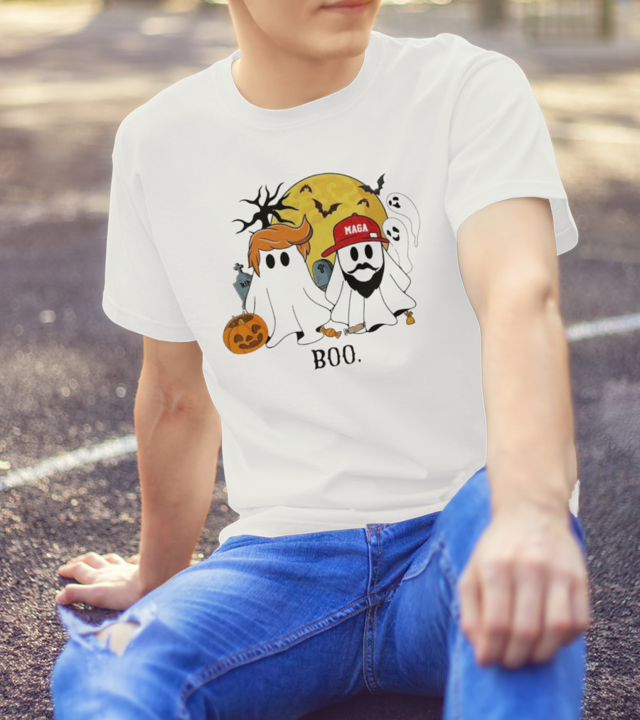 Boo Halloween Trump Vance MAGA Ghosts Pumpkin Graveyard Moon Bats T-Shirt