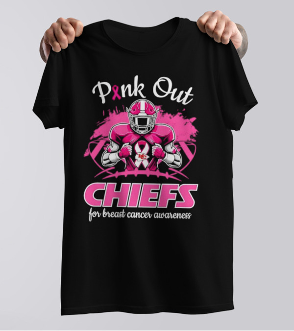 Pink Out Chiefs For Breast Cancer Awareness Football Graphics T-Shirt