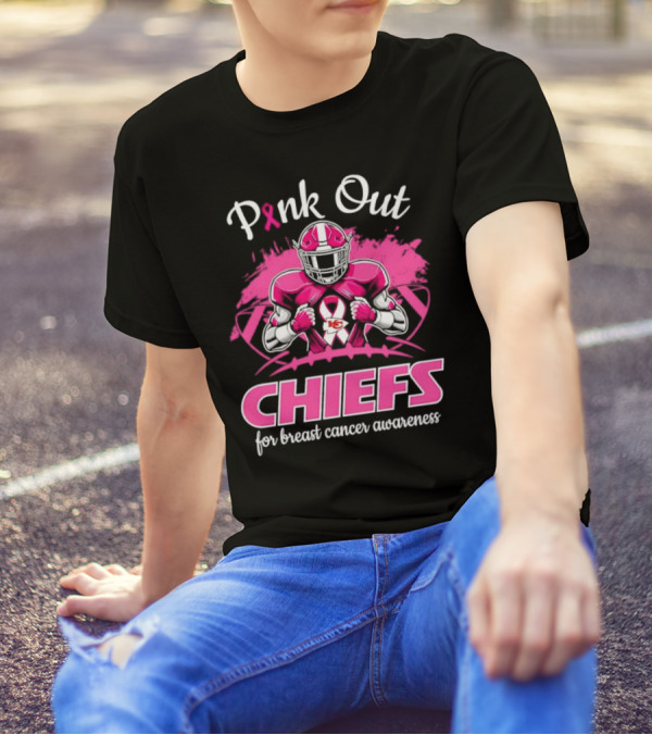 Pink Out Chiefs For Breast Cancer Awareness Football Graphics T-Shirt