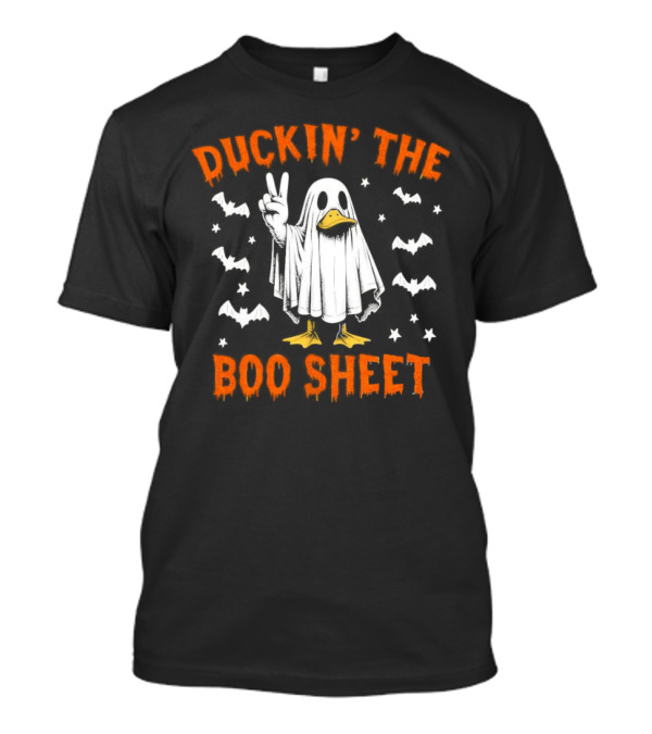 Ducking The Boo Sheet Halloween Duck Ghost With Bats And Stars T-Shirt