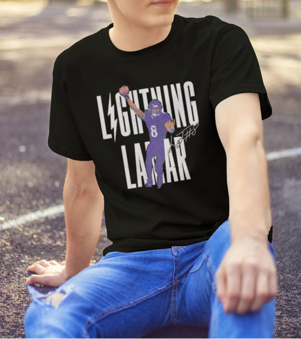 Lamar Jackson Lightning Baltimore Ravens Touchdown Signature T-Shirt