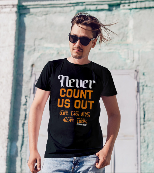 Never Count Us Out 100 Percents Clinched Detroit Tigers Baseball 2024 Dates Percentages T-Shirt