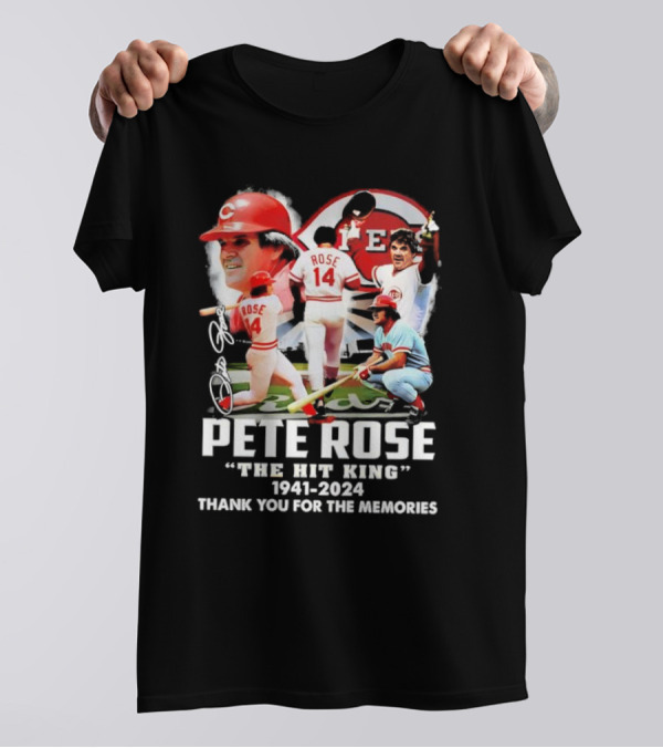 Pete Rose The Hit King 1941-2024 Thank You For The Memories Cincinnati Reds Baseball Legends T-Shirt