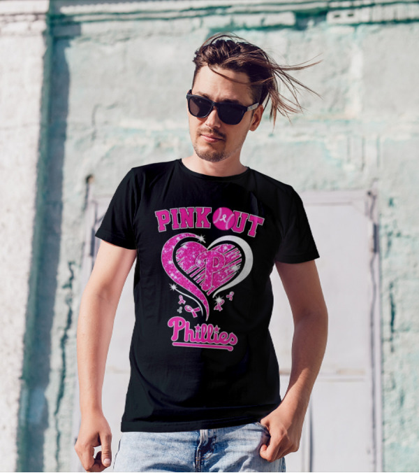 Philadelphia Phillies Pink Out Breast Cancer Heart T-Shirt