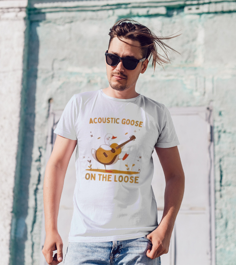Acoustic Goose On The Loose Silly Meme Goose Playing Guitar T-Shirt
