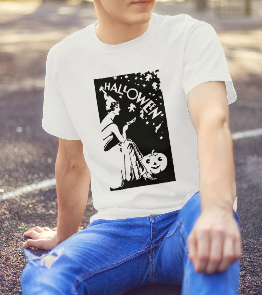 Halloween Witch With Pumpkin And Stars T-Shirt