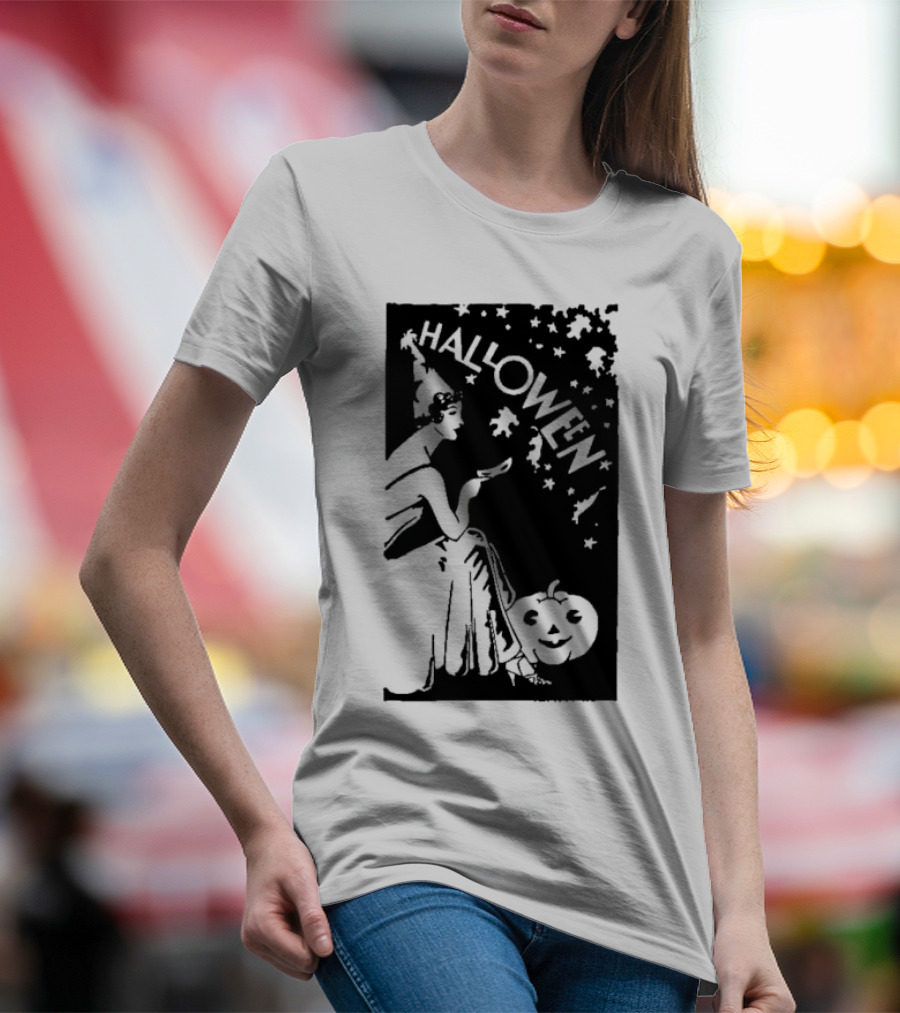 Halloween Witch With Pumpkin And Stars T-Shirt