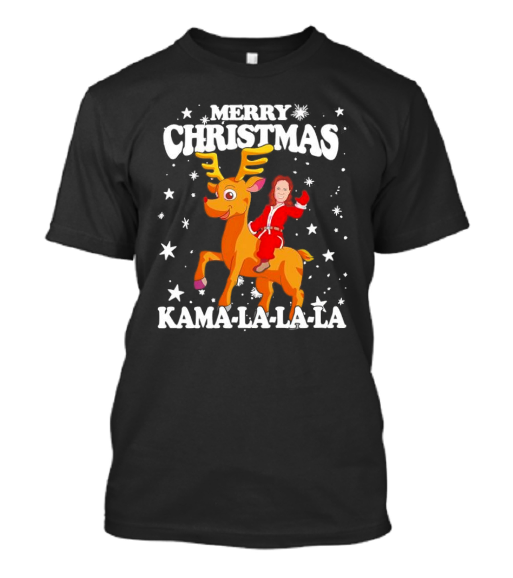 Merry Christmas Kamala Harris Riding Reindeer Kama-La-La-La T-Shirt