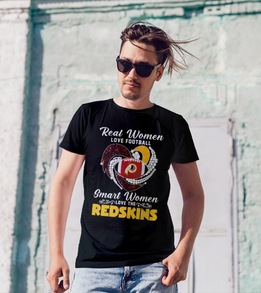 Real Women Love Football Smart Women Love The Redskins Diamond Heart T-Shirt