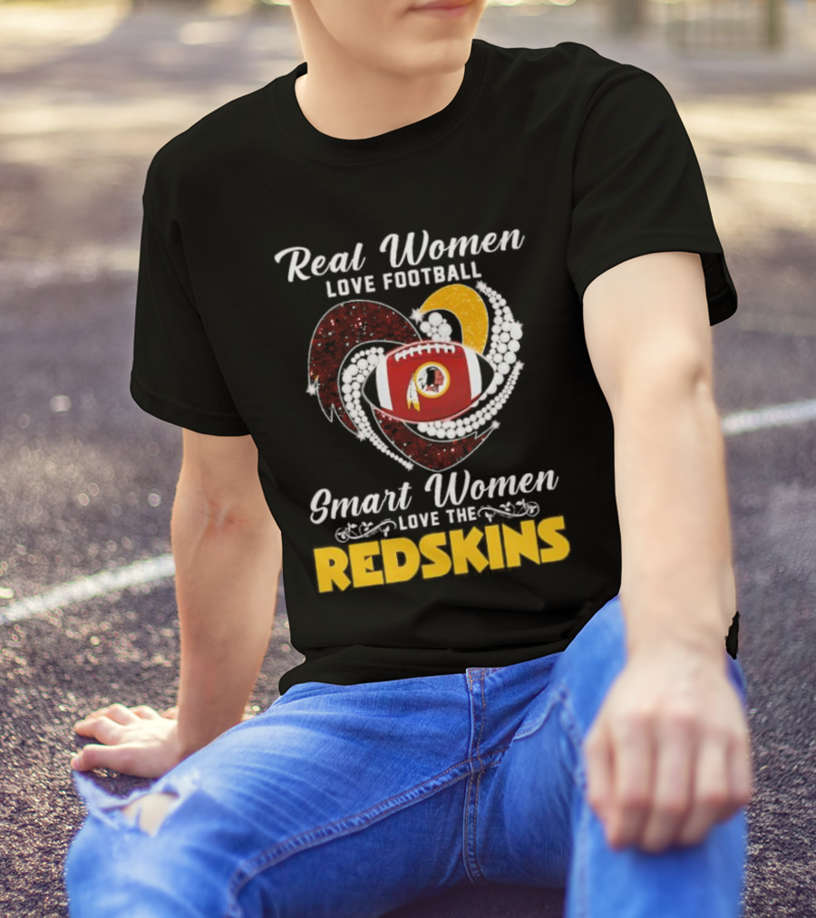Real Women Love Football Smart Women Love The Redskins Diamond Heart T-Shirt