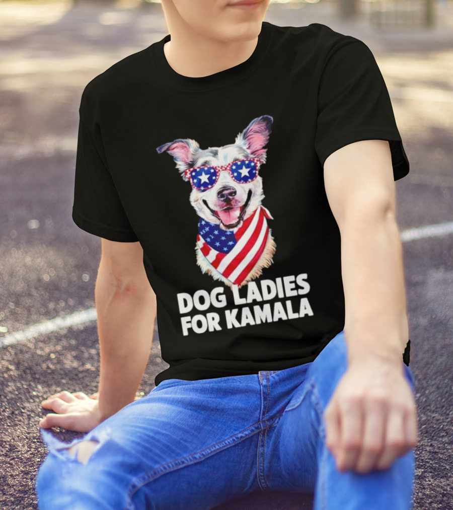 Dog Ladies For Kamala Patriotic Dog In T-Shirt