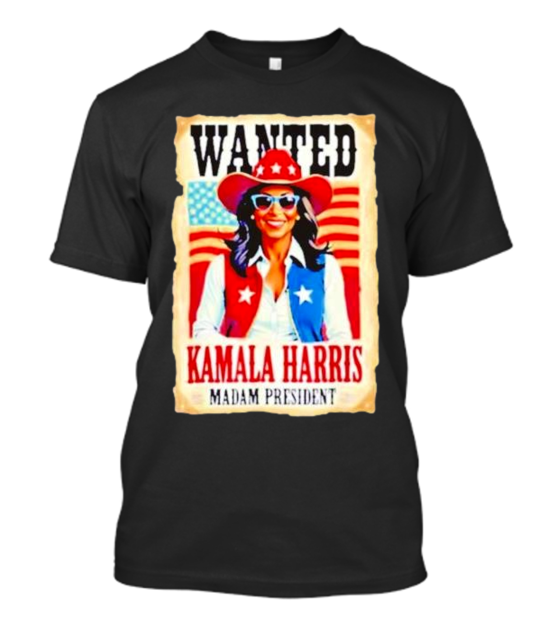 Wanted Kamala Harris Madam President American Flag T-Shirt