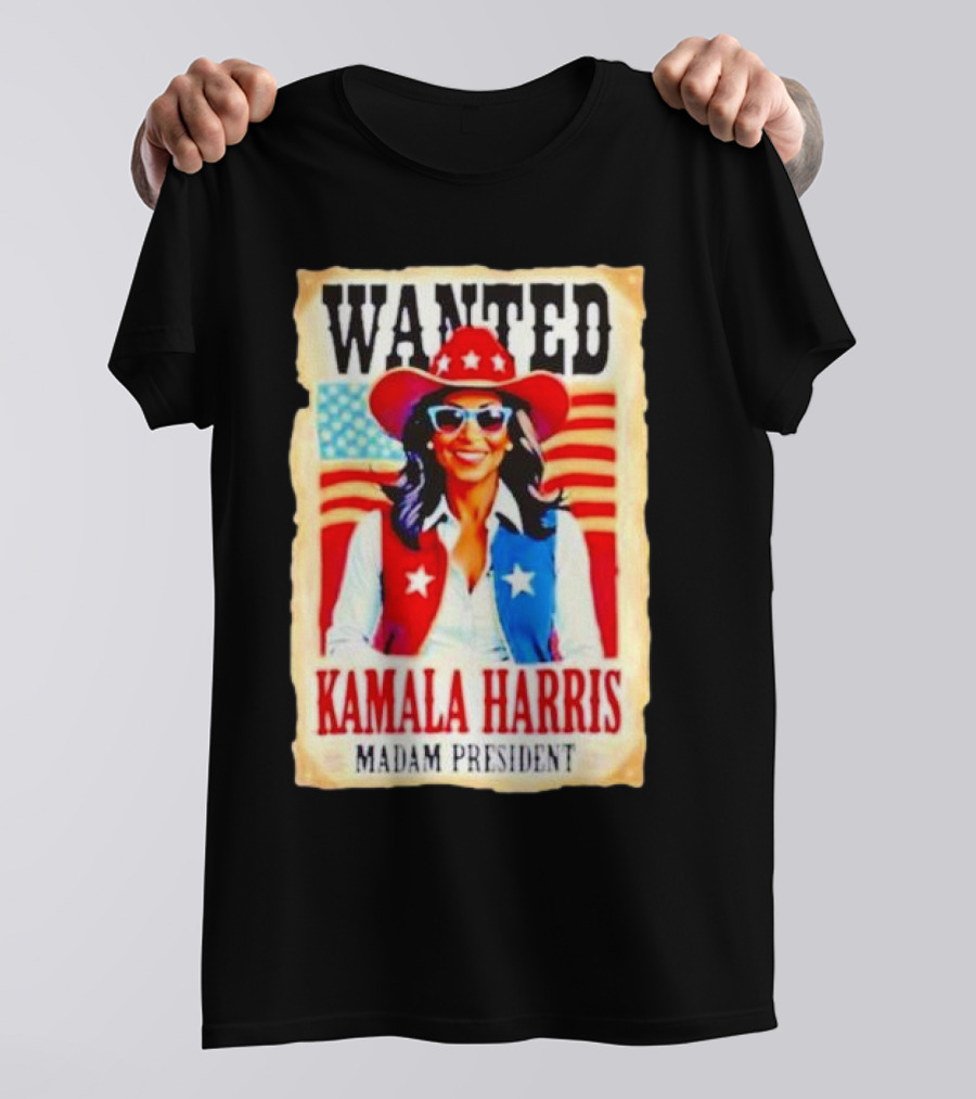 Wanted Kamala Harris Madam President American Flag T-Shirt