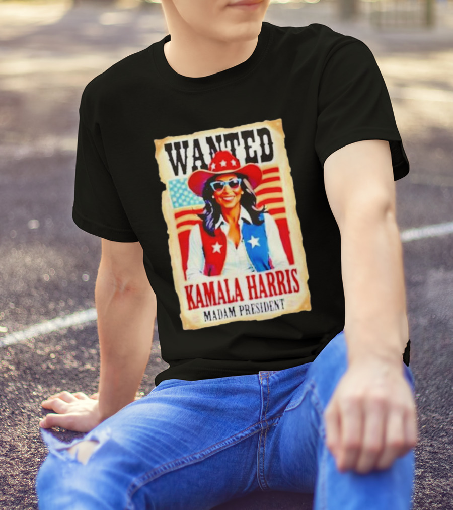 Wanted Kamala Harris Madam President American Flag T-Shirt