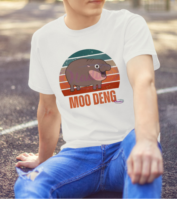 Retro Sunset Moo Deng Pygmy Hippo T-Shirt