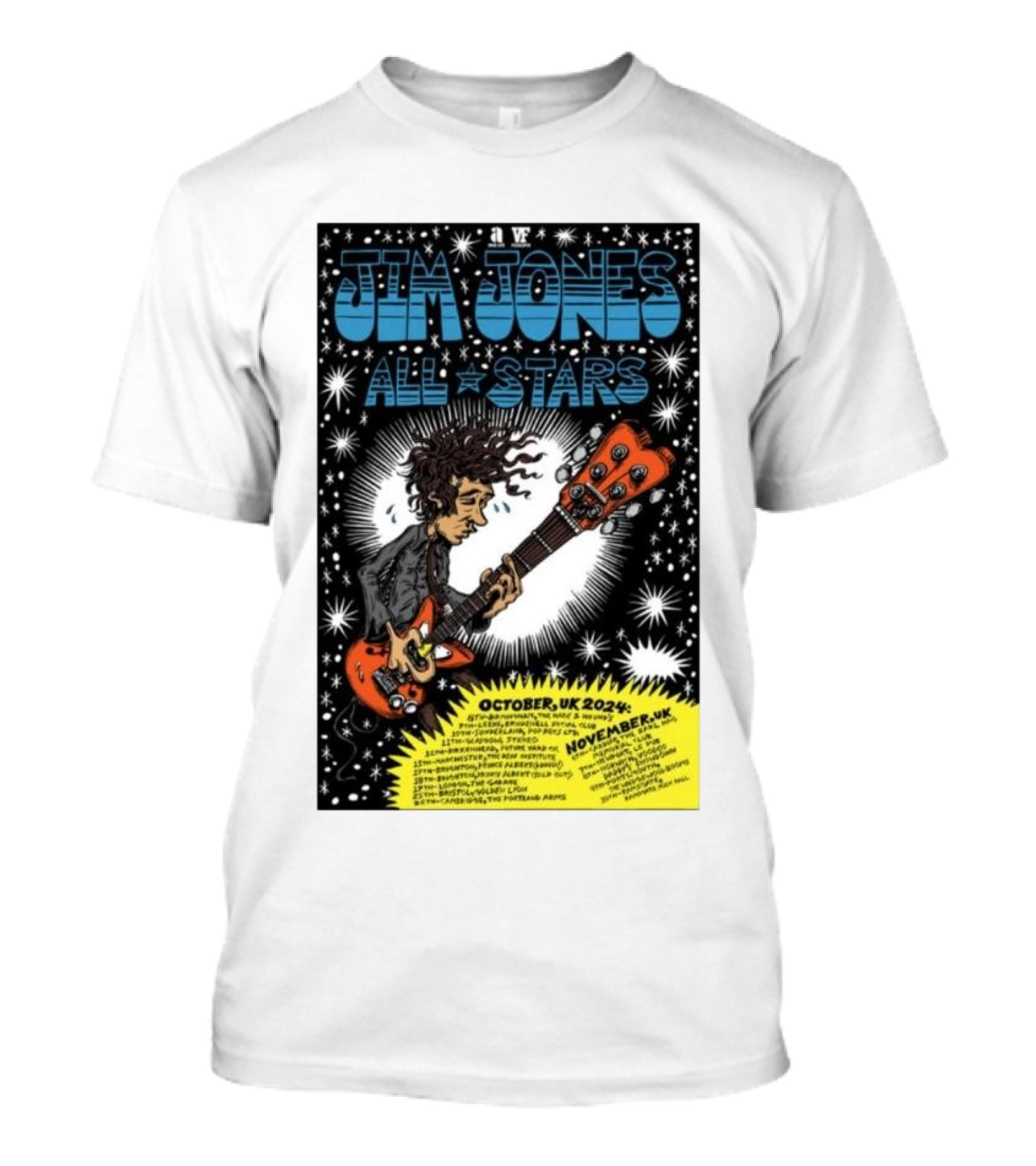 Jim Jones All Stars October November UK 2024 Tour Psychedelic Guitarist Starburst T-Shirt