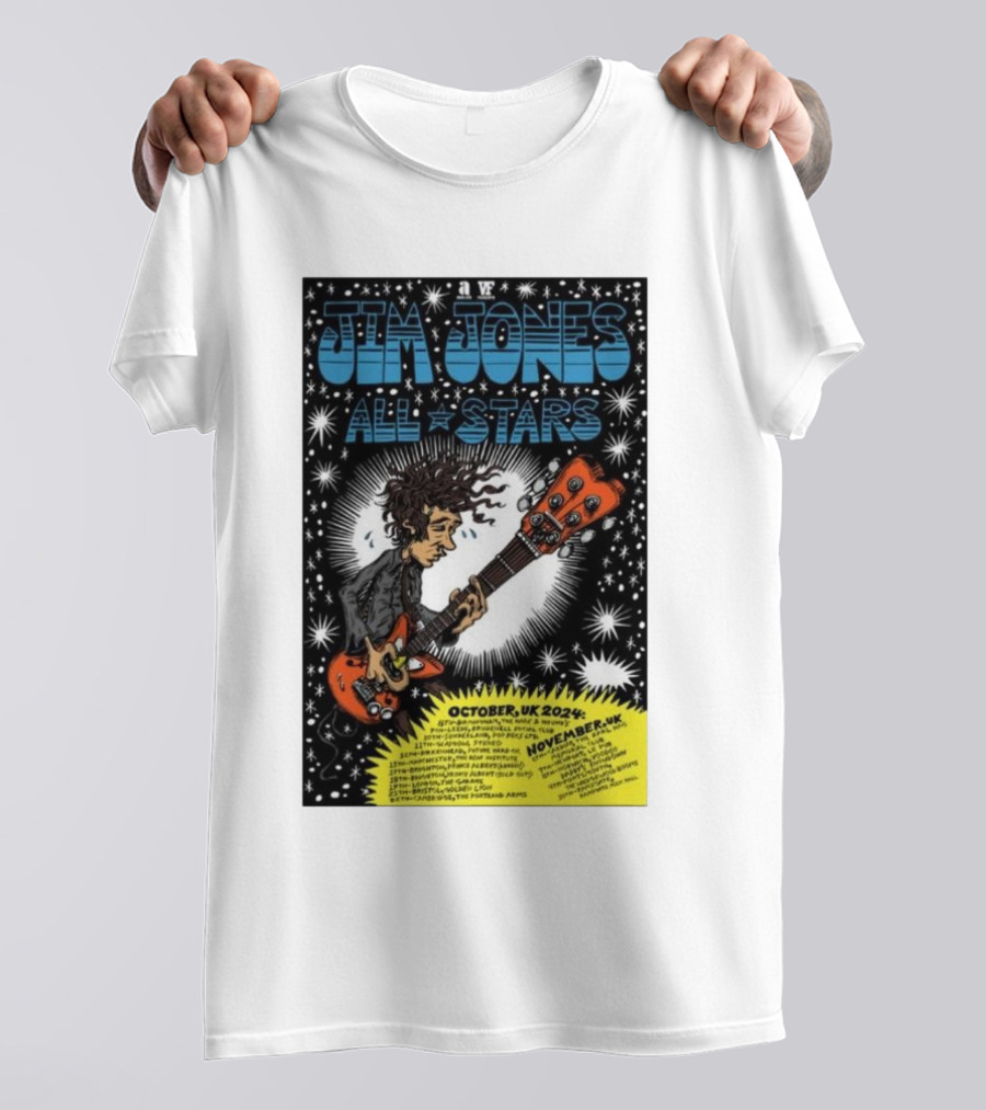 Jim Jones All Stars October November UK 2024 Tour Psychedelic Guitarist Starburst T-Shirt