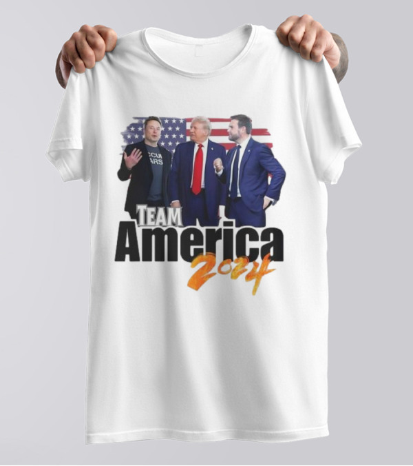 Team America 2024 Musk Trump Vance American Flag Background T-Shirt