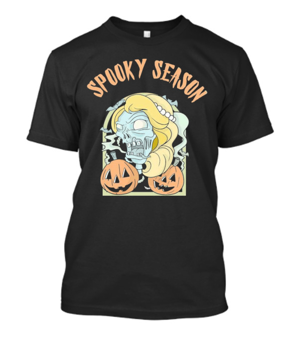 Spooky Season Zombie Skeleton With Blonde Hair And Jack-O'-Lantern Pumpkins Halloween T-Shirt