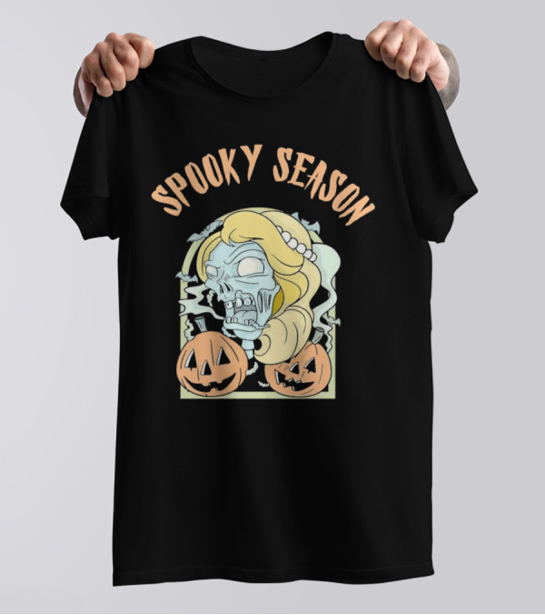 Spooky Season Zombie Skeleton With Blonde Hair And Jack-O'-Lantern Pumpkins Halloween T-Shirt
