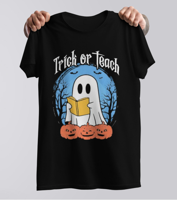 Trick Or Teach Boo Reading Halloween Ghost Jack-O'-Lanterns T-Shirt