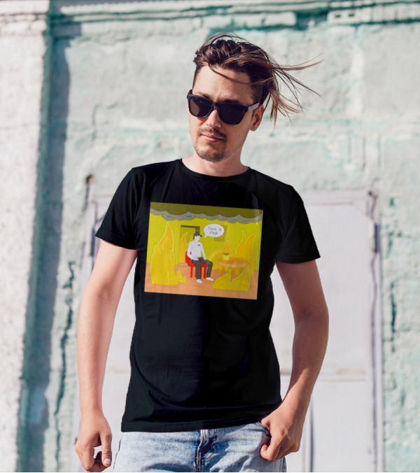 San Francisco 49ers This Is Fine Cartoon Fire Background T-Shirt