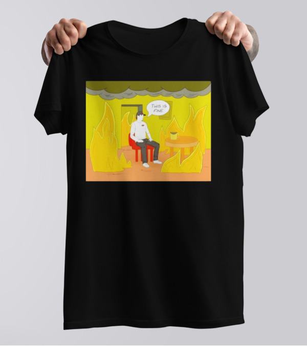 San Francisco 49ers This Is Fine Cartoon Fire Background T-Shirt