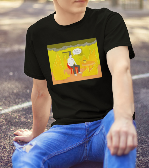 San Francisco 49ers This Is Fine Cartoon Fire Background T-Shirt
