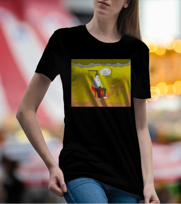 San Francisco 49ers This Is Fine Cartoon Fire Background T-Shirt