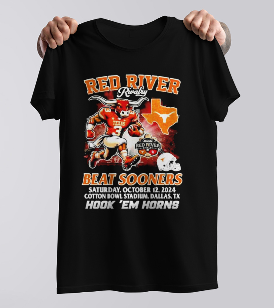 Red River Rivalry Texas Longhorns Beat Sooners Saturday October 12 2024 Hook 'Em Horns Cotton Bowl Stadium Dallas TX T-Shirt