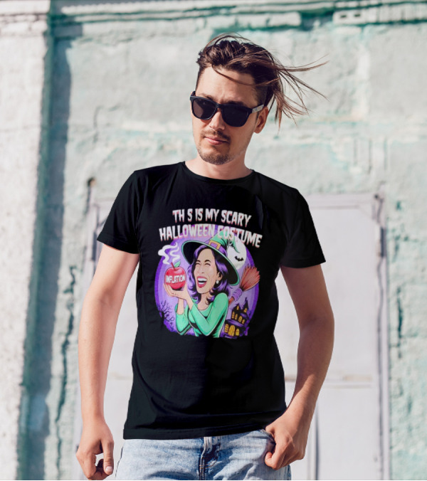 Witch Kamala This Is My Scary Halloween Costume Inflation Apple Broomstick Haunted House Moon T-Shirt