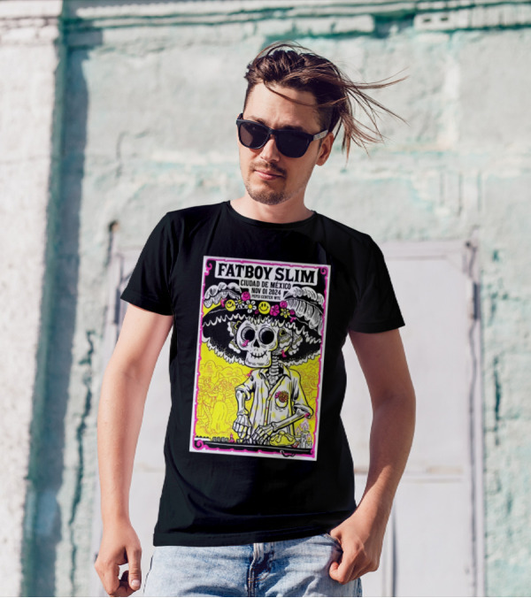 Fatboy Slim Ciudad De Mexico Nov 01 2024 Pepsi Center WTC Day Of The Dead Skeleton Mariachi Motif T-Shirt