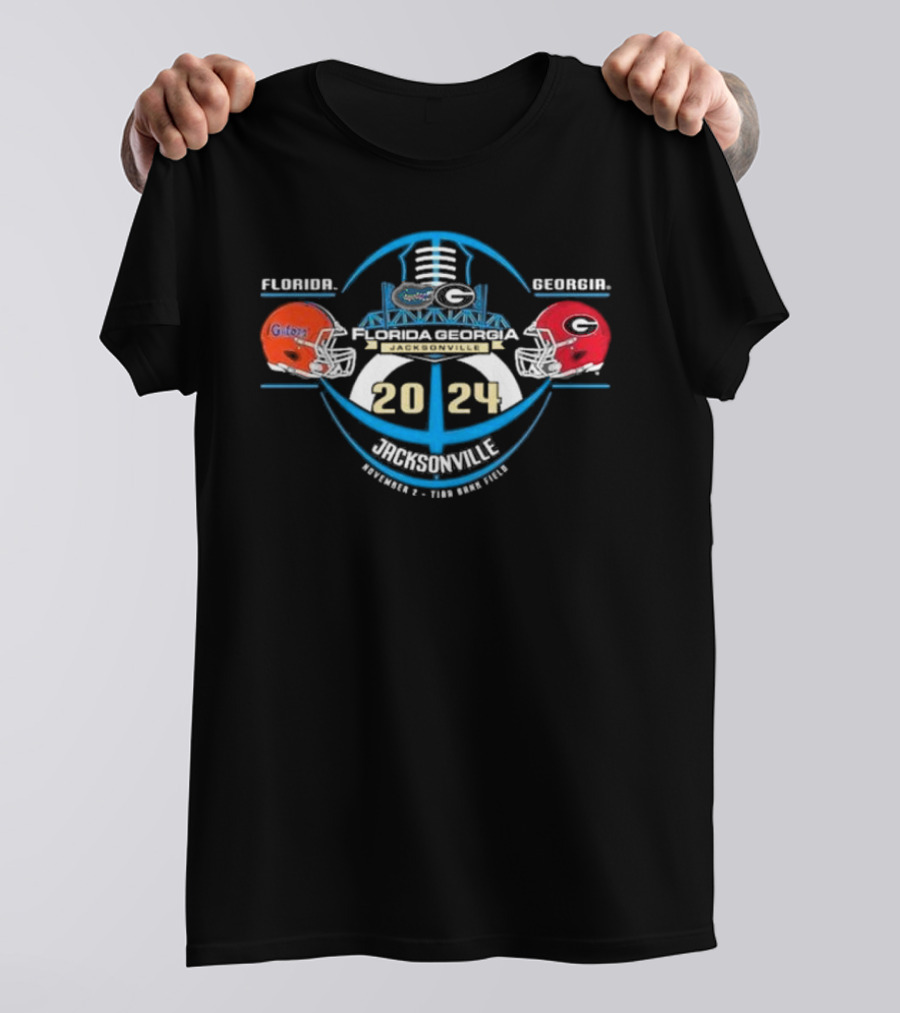 Florida Gators Georgia Bulldogs 2024 Jacksonville November 2 TIAA Bank Field Football Helmets T-Shirt