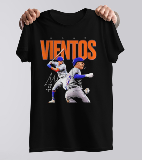 Mark Vientos New York Mets MLB 27 Signature Baseball Action T-Shirt