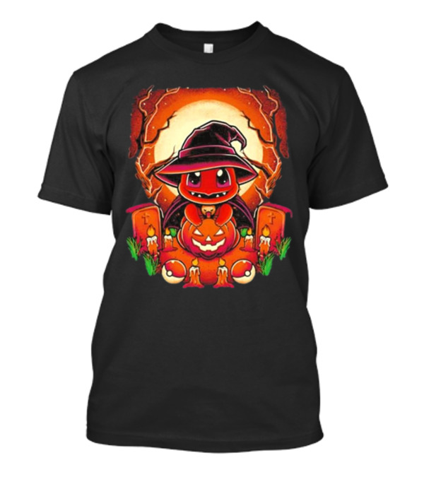 Charmander Halloween Pumpkin Witch Hat Graveyard Retro T-Shirt