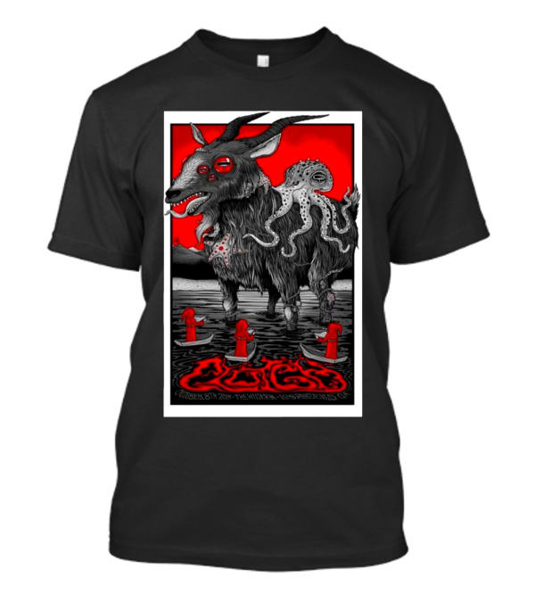 Clutch October 8 2024 Los Angeles Ca The Wiltern Show Goat Tentacles Red Eyes Horns Cloaked Figures T-Shirt