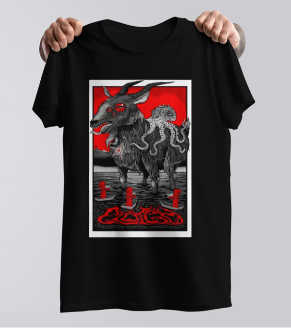 Clutch October 8 2024 Los Angeles Ca The Wiltern Show Goat Tentacles Red Eyes Horns Cloaked Figures T-Shirt