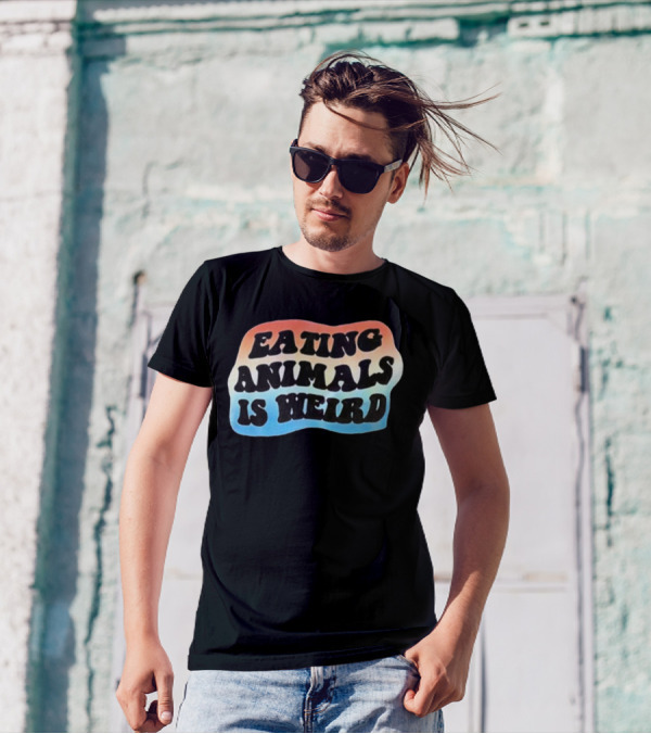 Eating Animals Is Weird Retro Hippie Style Bold Psychedelic Text T-Shirt