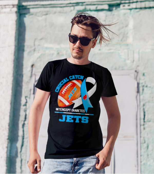 Jets Crucial Catch Football Intercept Diabetes Awareness T-Shirt