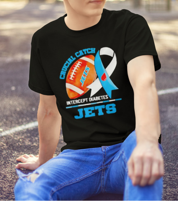 Jets Crucial Catch Football Intercept Diabetes Awareness T-Shirt