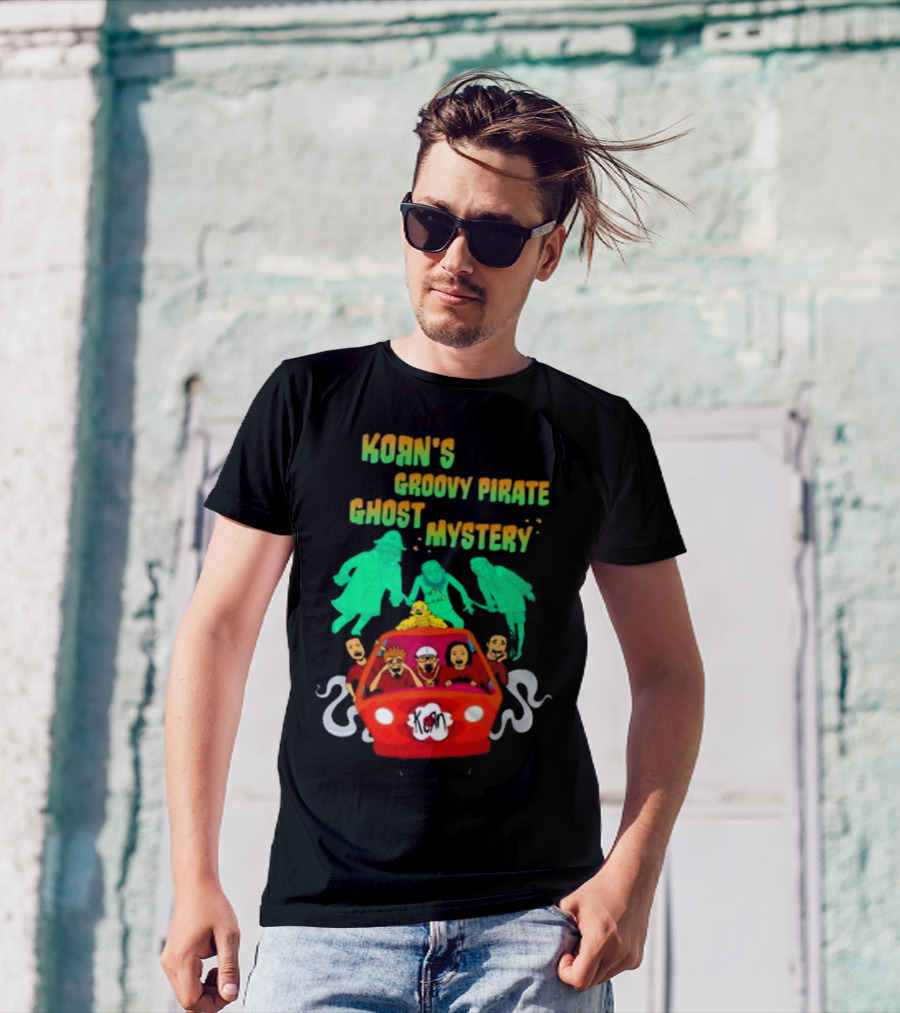 Korn Groovy Pirate Ghost Mystery Band In Red Van With Creepy Specters T-Shirt
