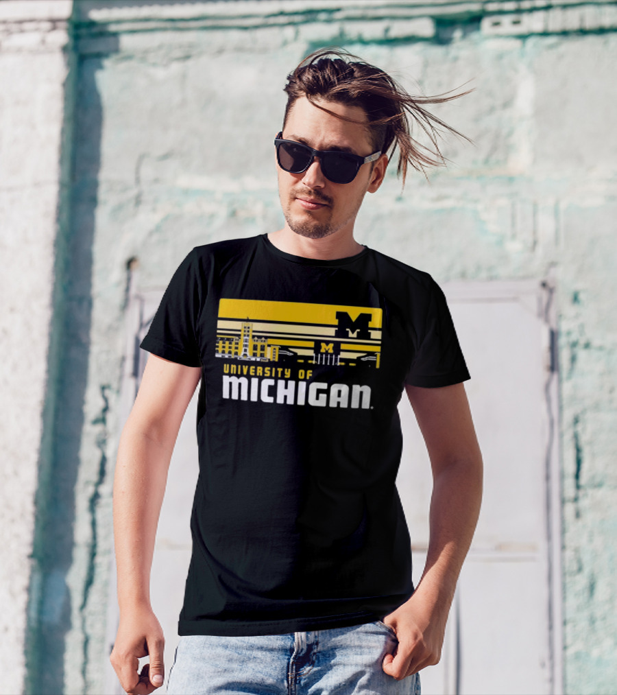 University Of Michigan Wolverines Striped Campus Skyline T-Shirt