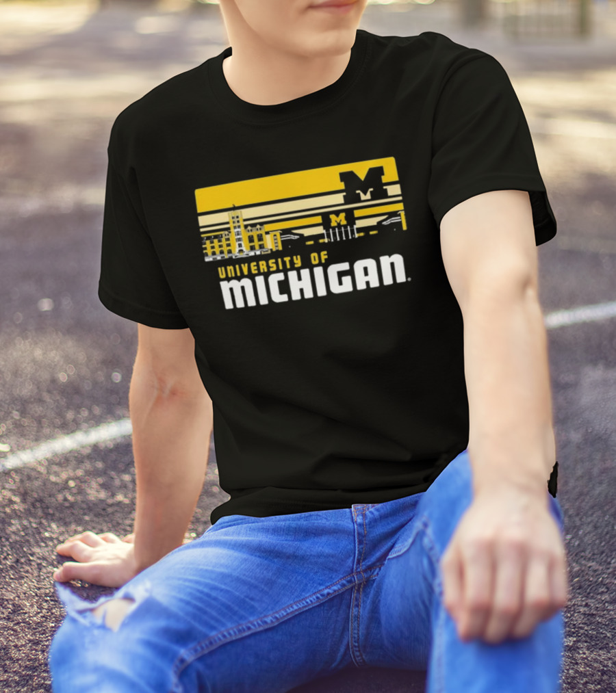 University Of Michigan Wolverines Striped Campus Skyline T-Shirt